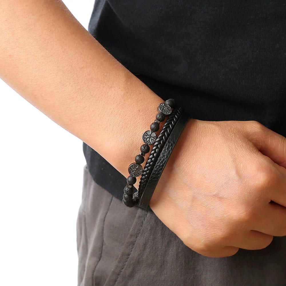 Bratara-barbati-piele-naturala-negru-Tree1