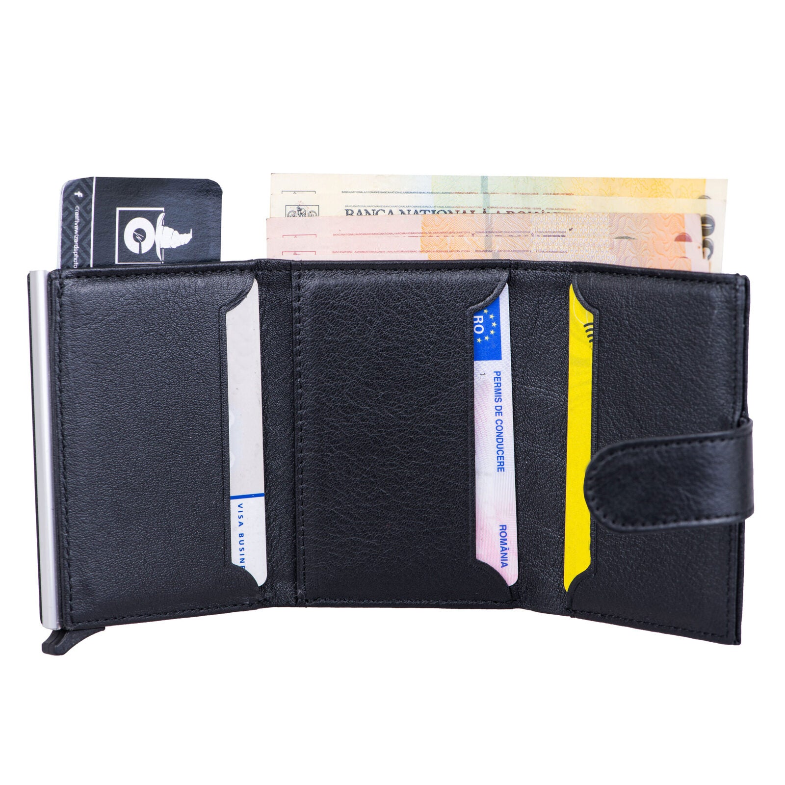 Men's card holder made of genuine leather, black Master Slide Pro, RFID protection