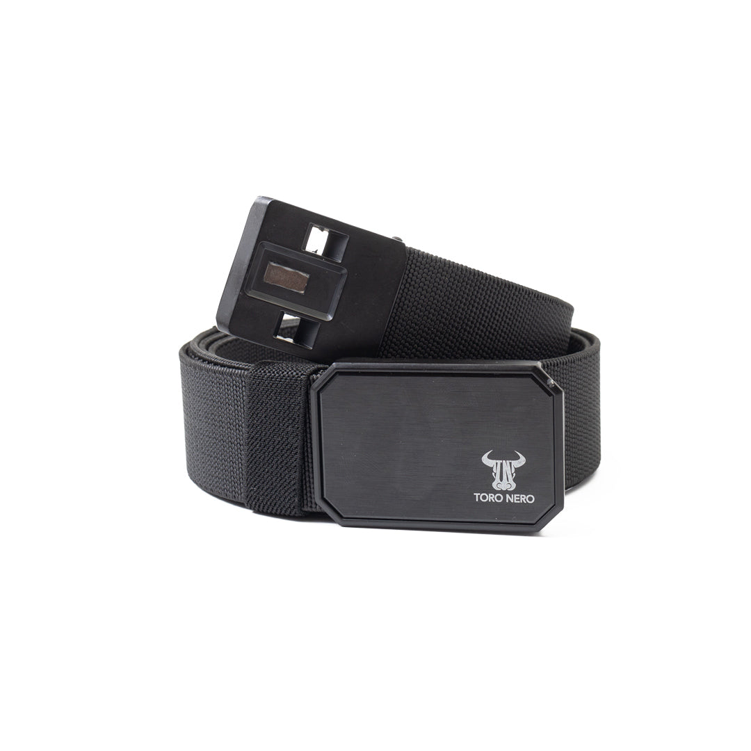 Men's elastic belt, magnetic buckle, adjustable for multiple sizes (maximum 125cm), black Tor