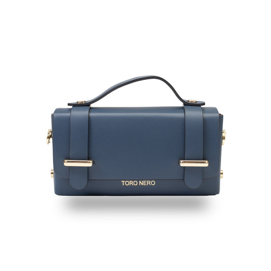 Women's handbag made of genuine leather, navy blue Natalia