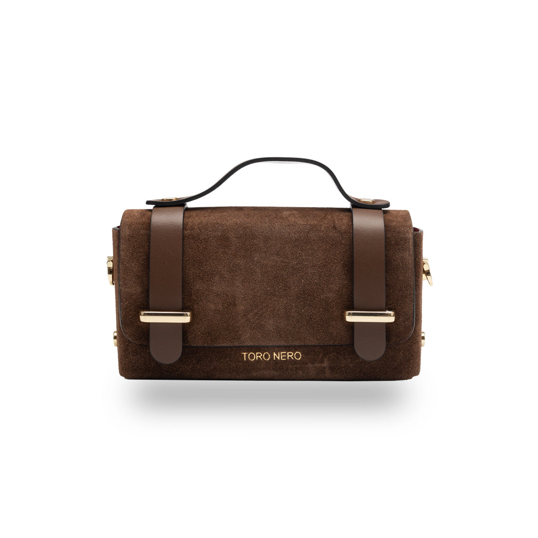 Women's bag made of cognac brown genuine leather-suede Natalia