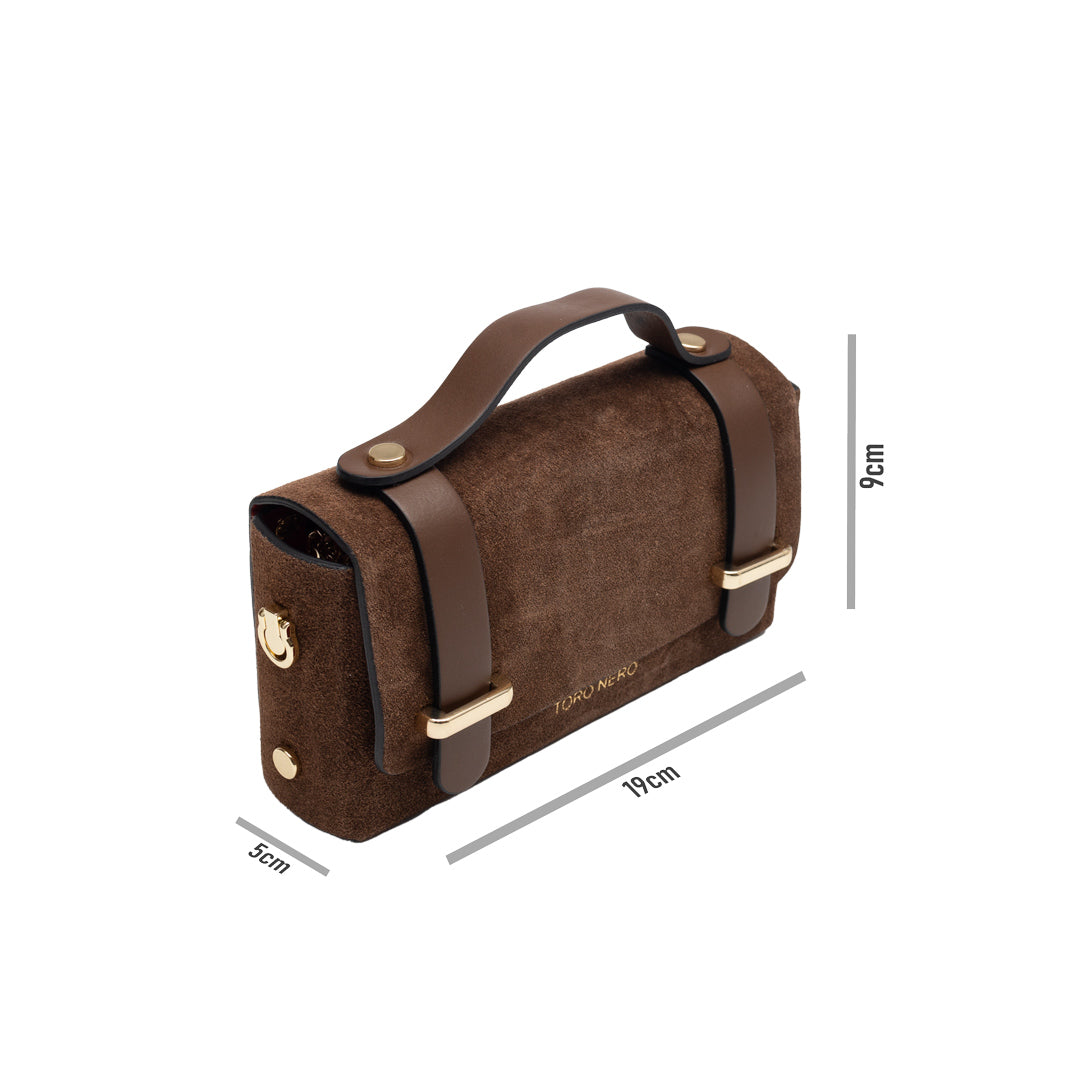 Women's bag made of cognac brown genuine leather-suede Natalia