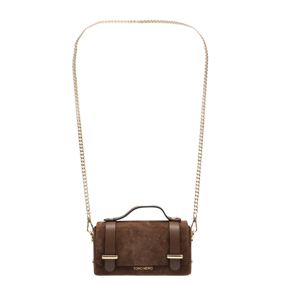 Women's bag made of cognac brown genuine leather-suede Natalia