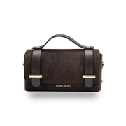 Women's bag made of dark brown genuine leather-suede Natalia