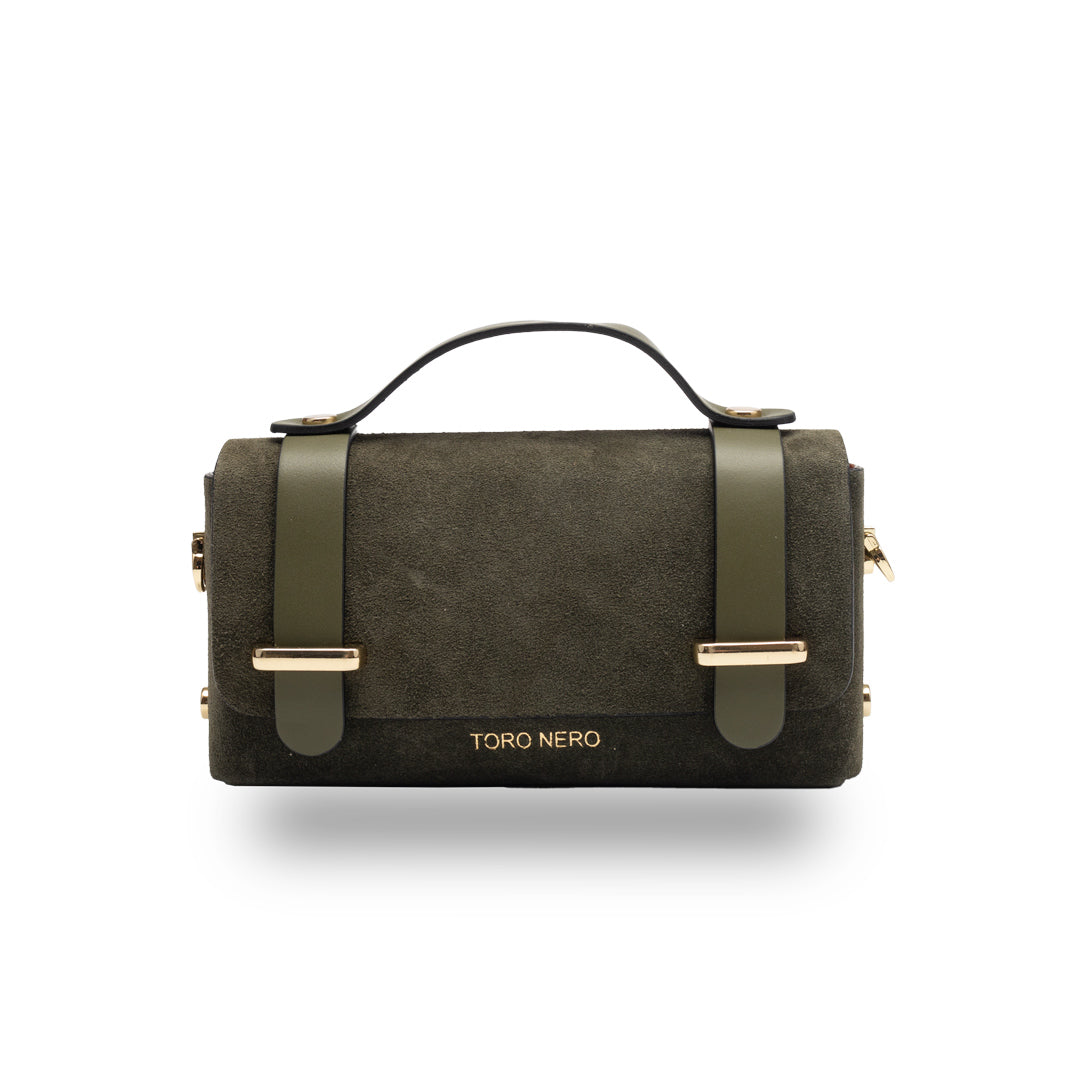 Women's bag made of green genuine leather and suede Natalia
