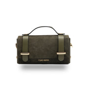 Women's bag made of green genuine leather and suede Natalia