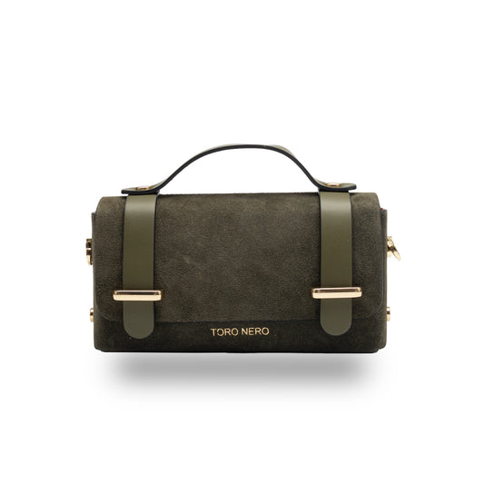 Women's bag made of green genuine leather and suede Natalia