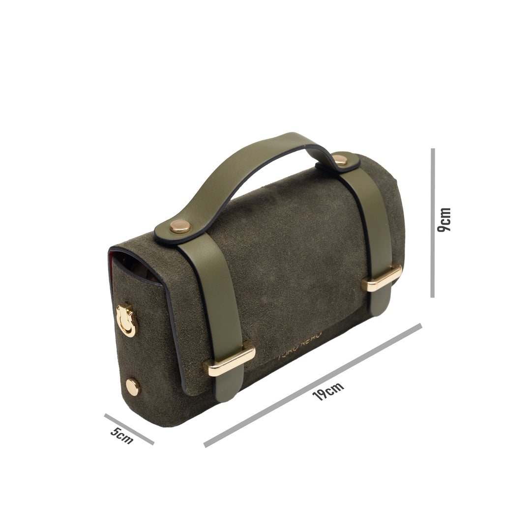 Women's bag made of green genuine leather and suede Natalia