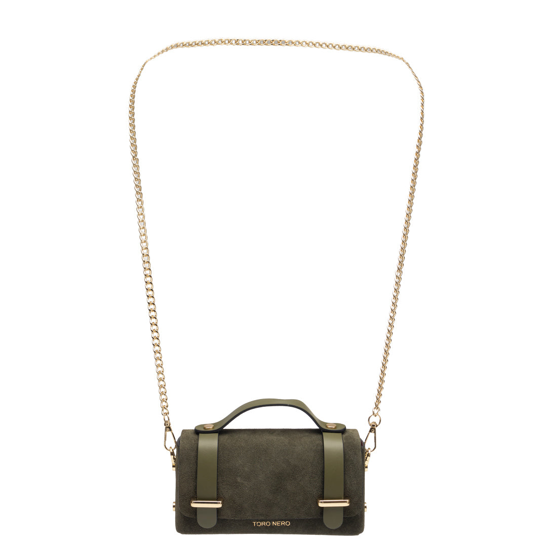 Women's bag made of green genuine leather and suede Natalia