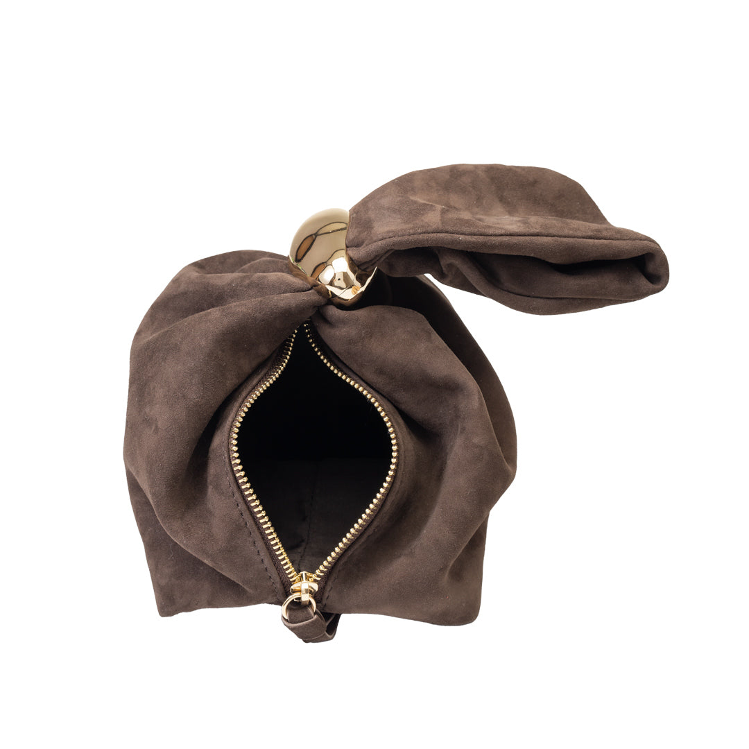 Women's bag made of natural suede leather, dark brown Eliza