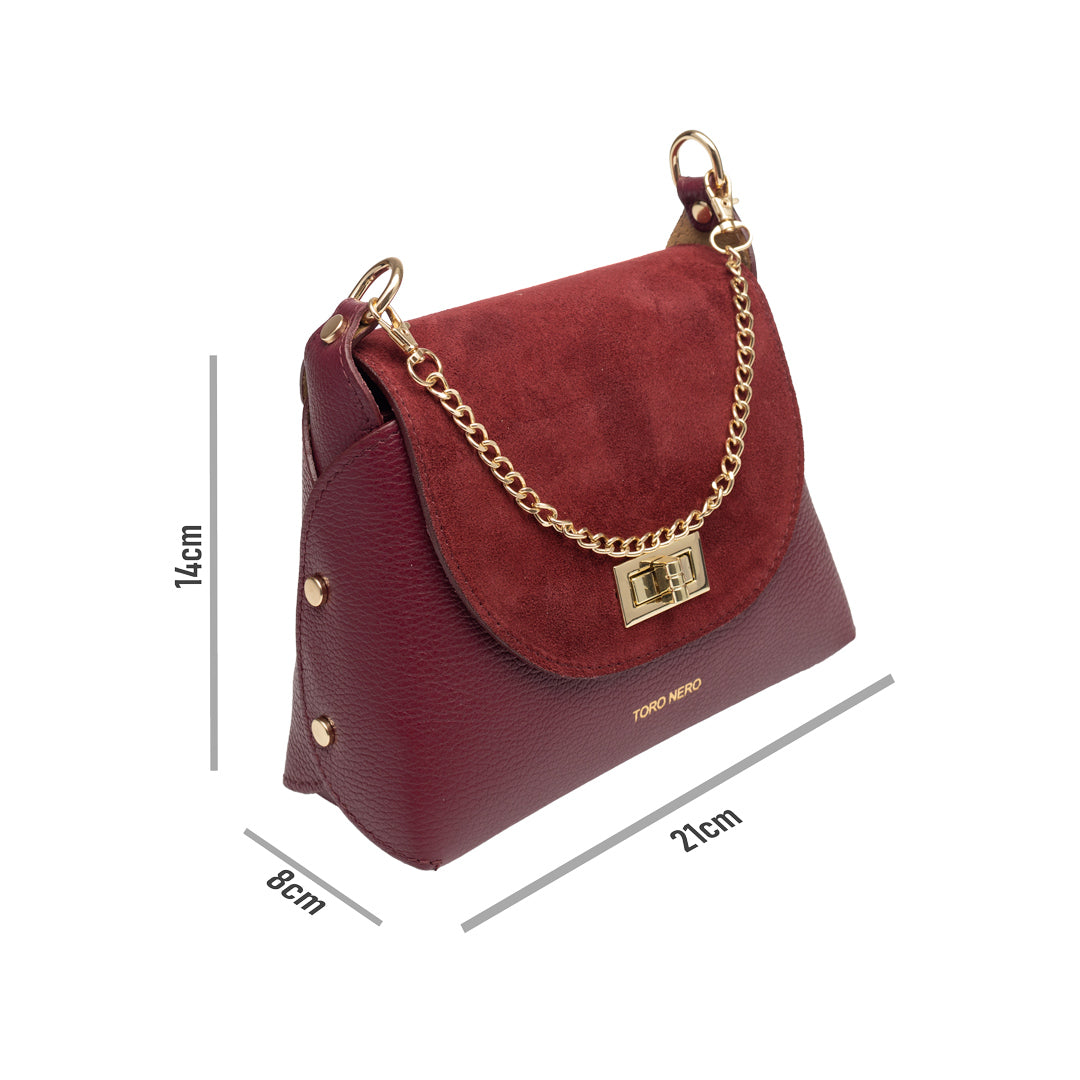Women's bag made of natural suede leather, burgundy Raisa