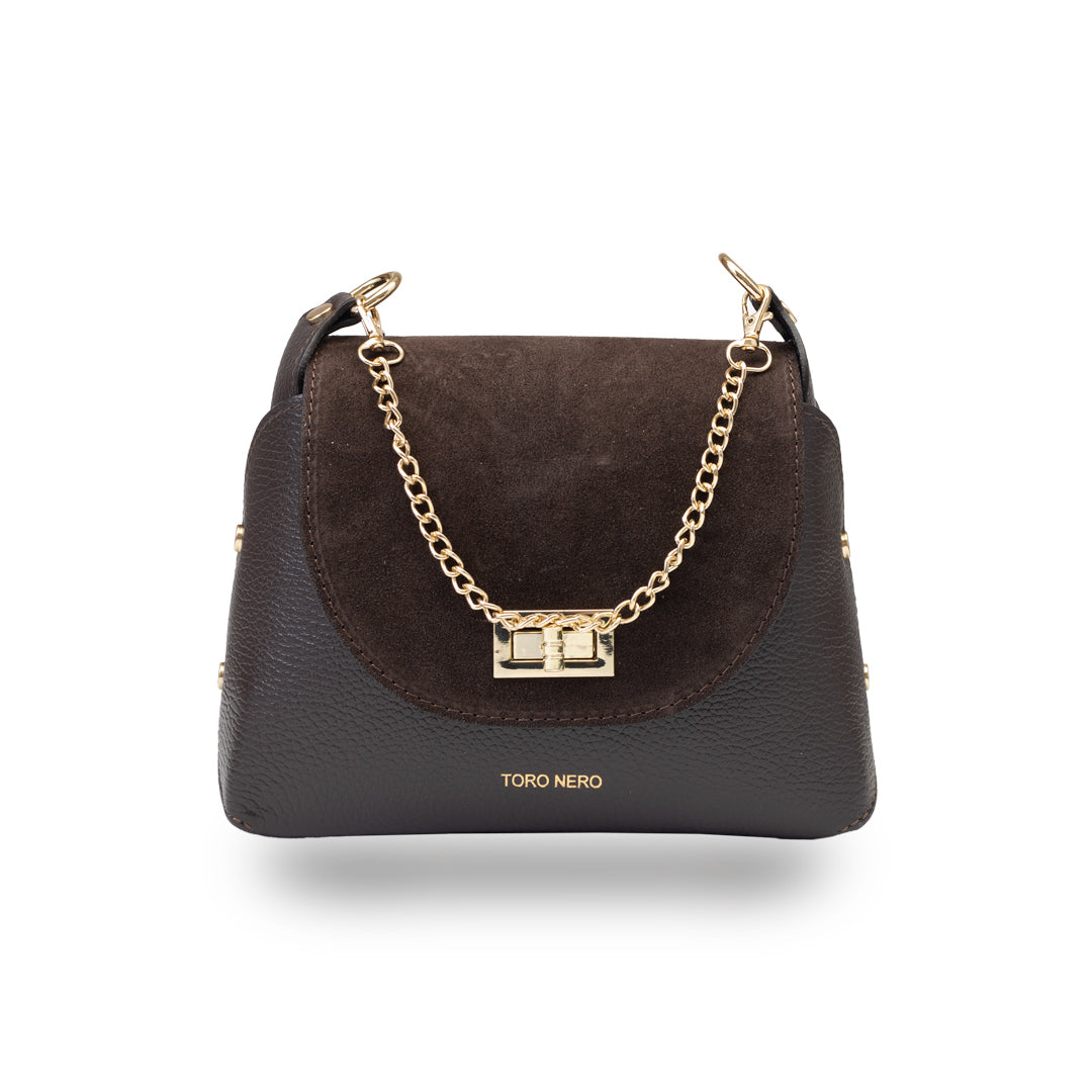 Women's bag made of natural suede leather, dark brown Raisa