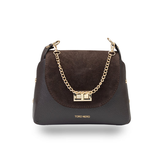 Women's bag made of natural suede leather, dark brown Raisa