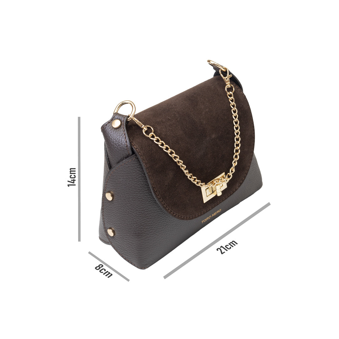 Women's bag made of natural suede leather, dark brown Raisa
