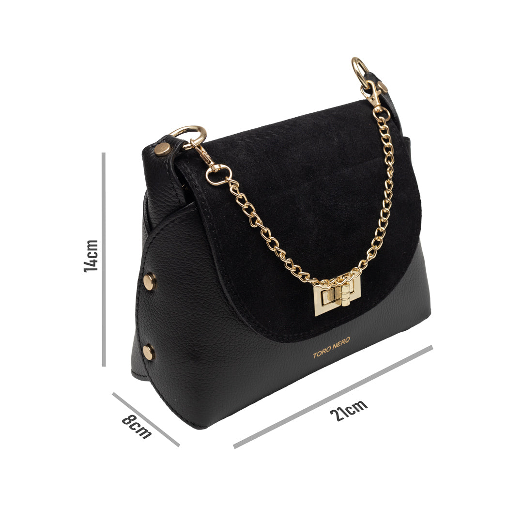 Women's bag made of natural suede leather, black Raisa