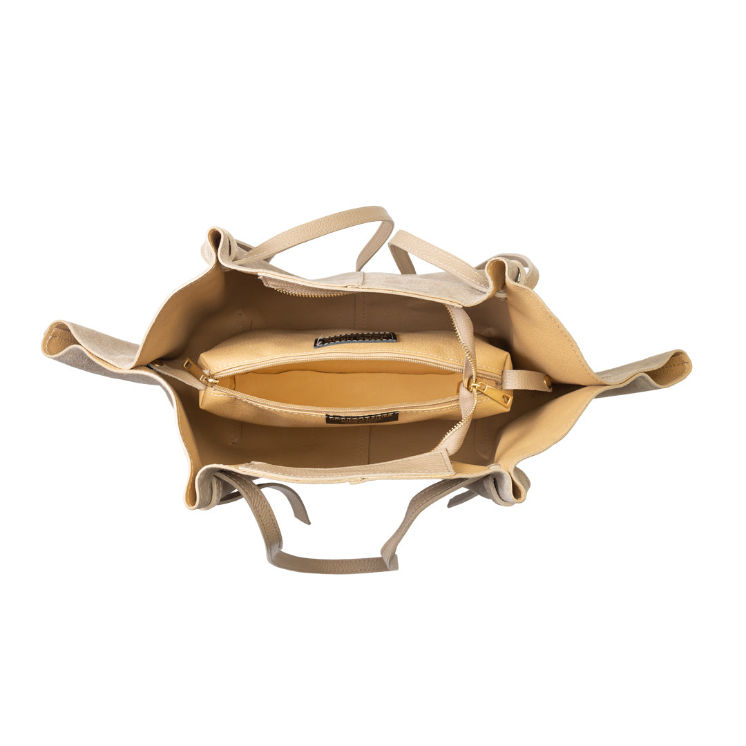 Women's bag made of light taupe genuine leather Alice