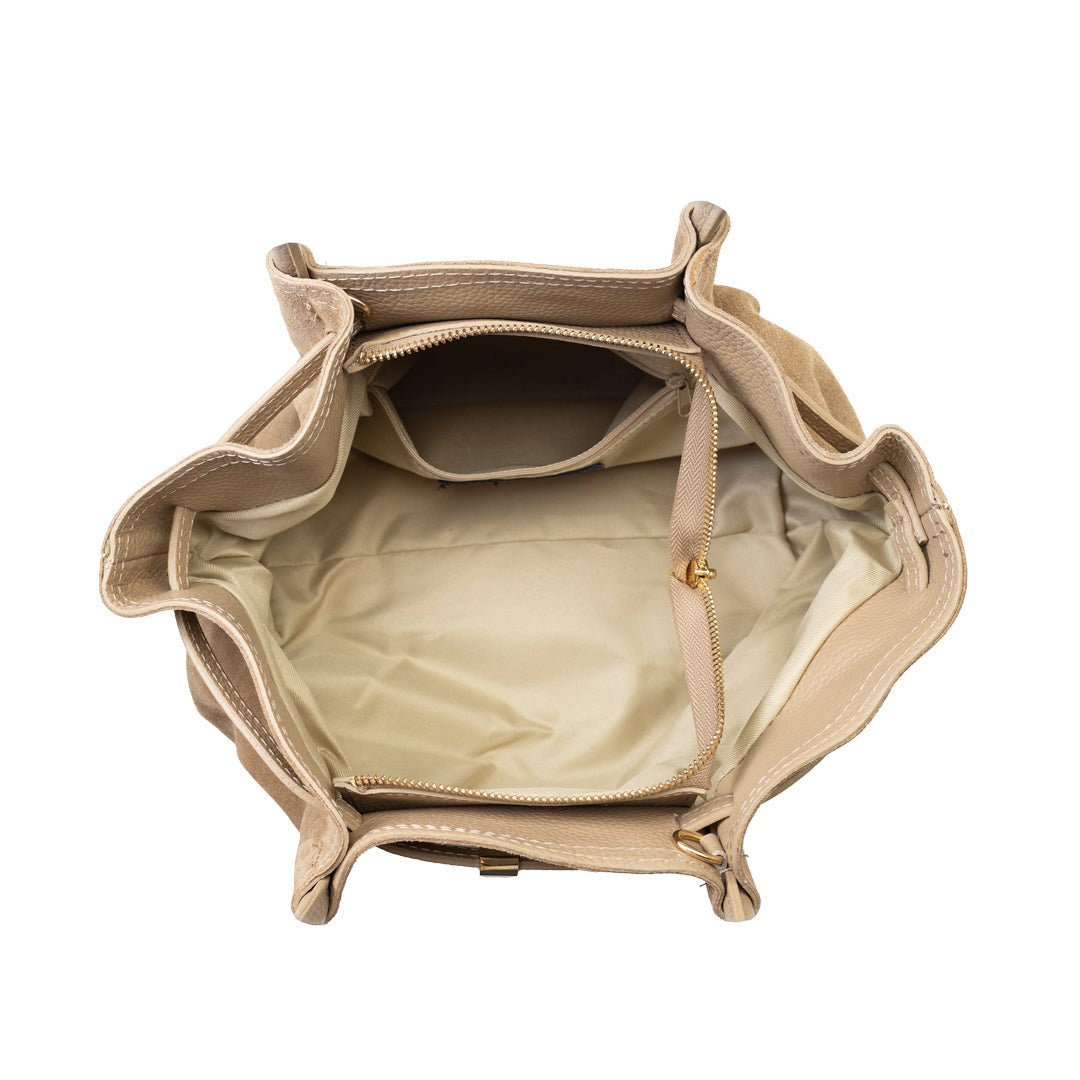 Women's bag made of light taupe genuine leather Elena