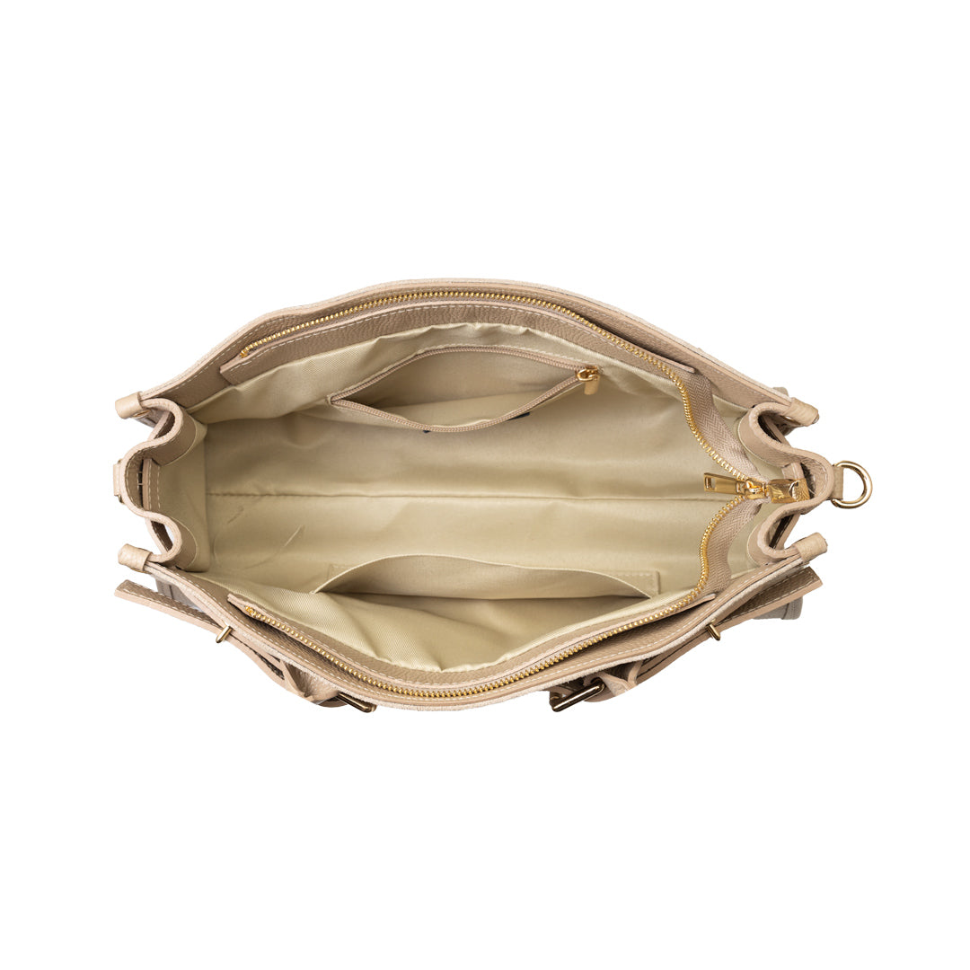 Women's bag made of natural leather, light taupe Evelin