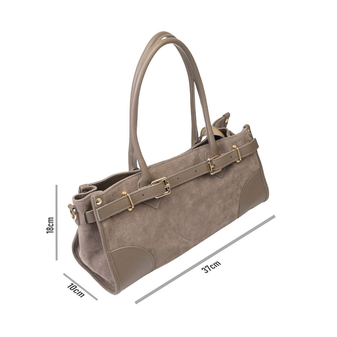 Women's bag made of natural leather, dark taupe Evelin