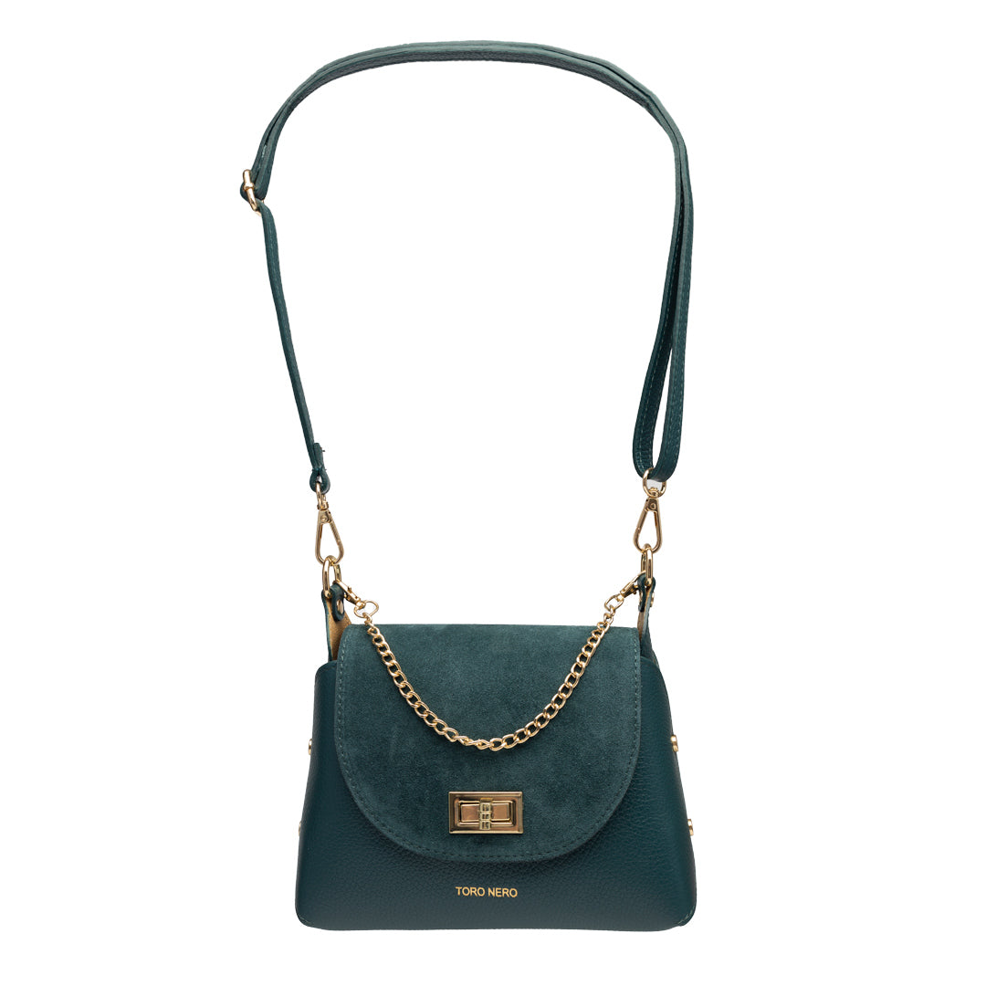 Damenhandtasche aus Naturwildleder, Petrolgrün Raisa
