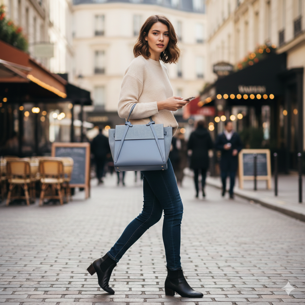Women's bag made of natural suede, light blue Erika