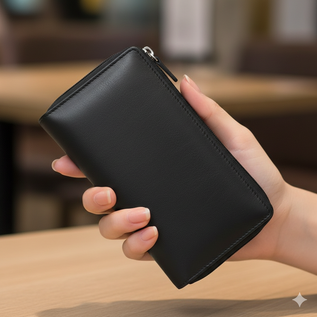 Women's wallet made of black genuine leather Ina, Rfid protection