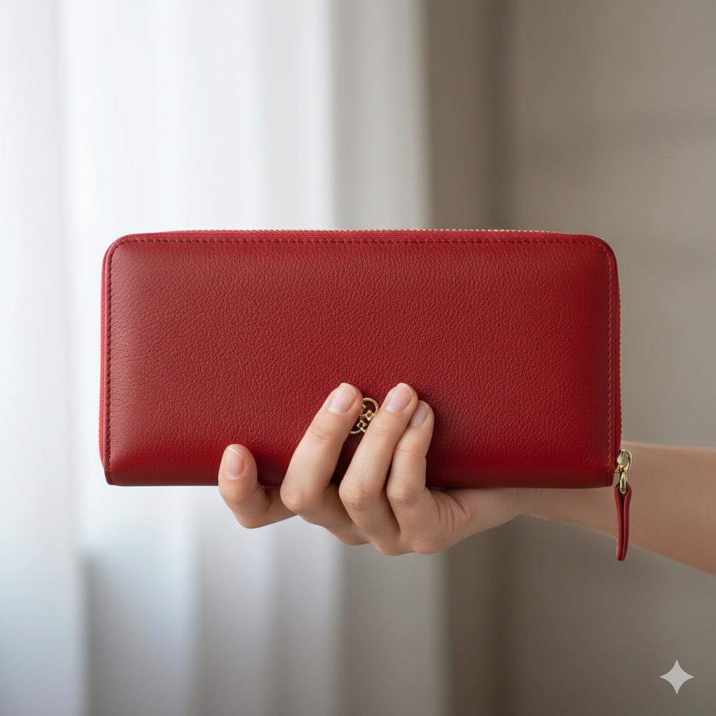 Women's wallet made of genuine leather, red - Arya detail