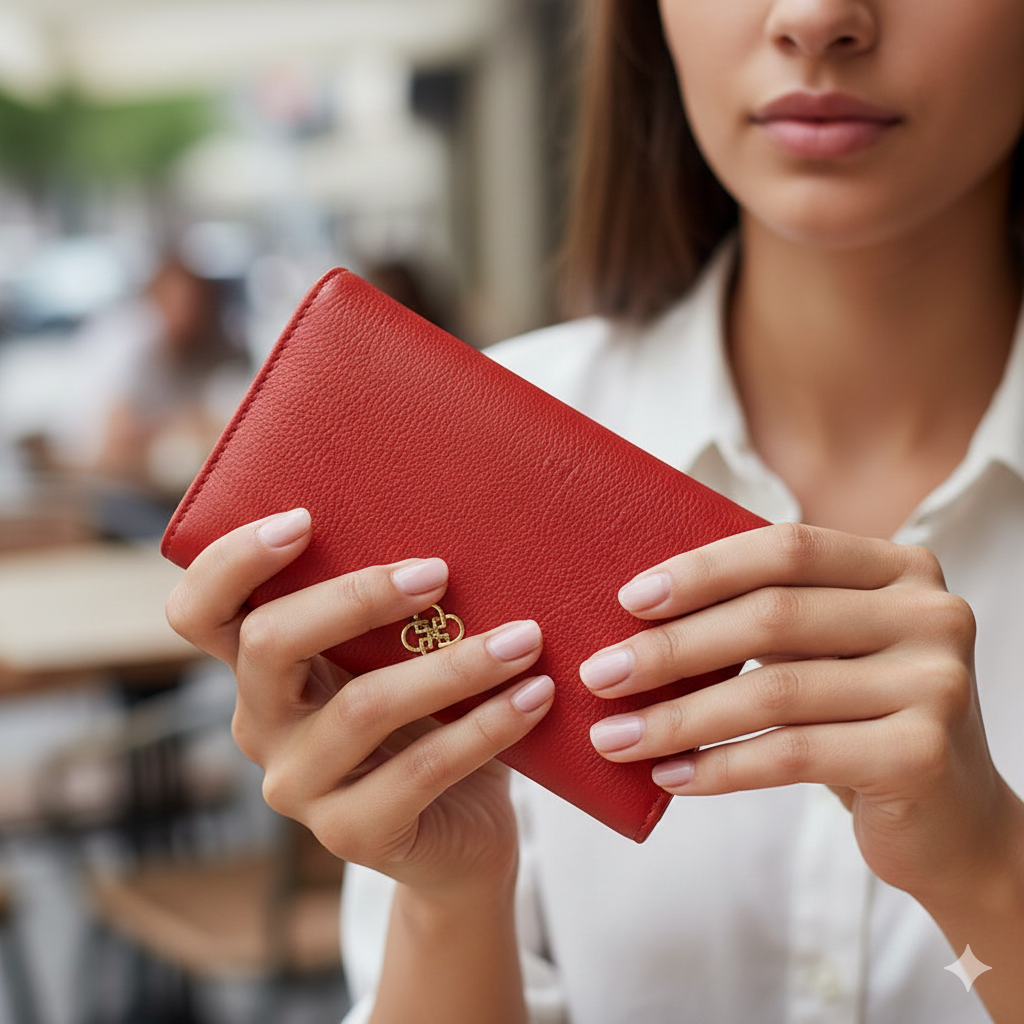 Women's wallet made of genuine red leather - Little detail