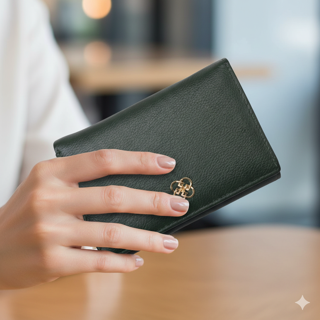 Women's wallet made of green genuine leather - Little detail