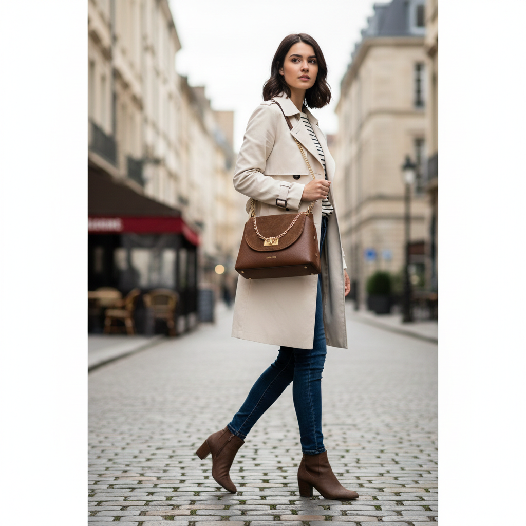Women's bag made of natural suede leather, brown Raisa