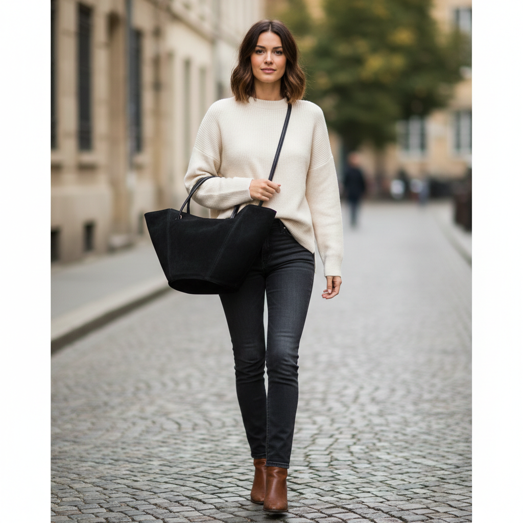 Women's bag made of black genuine leather Diana