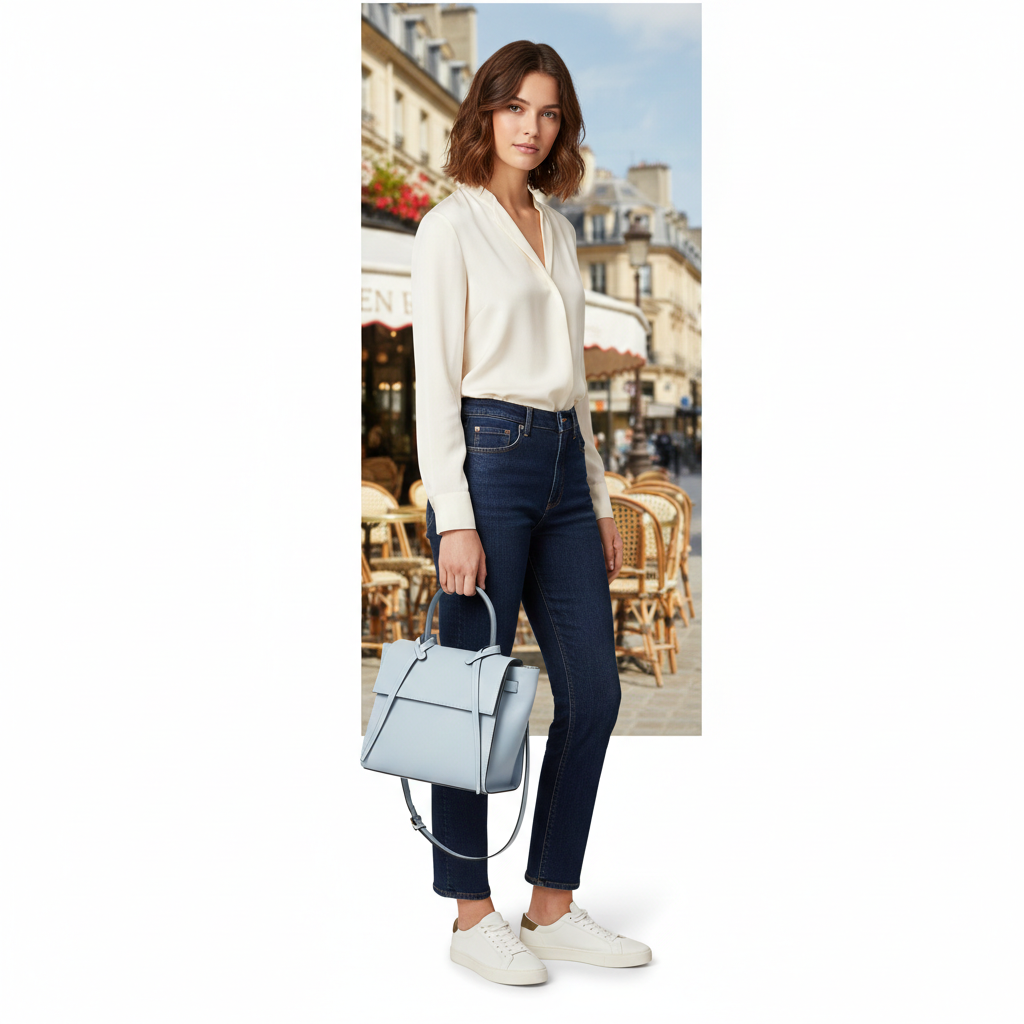 Women's bag made of natural leather, light blue Erika