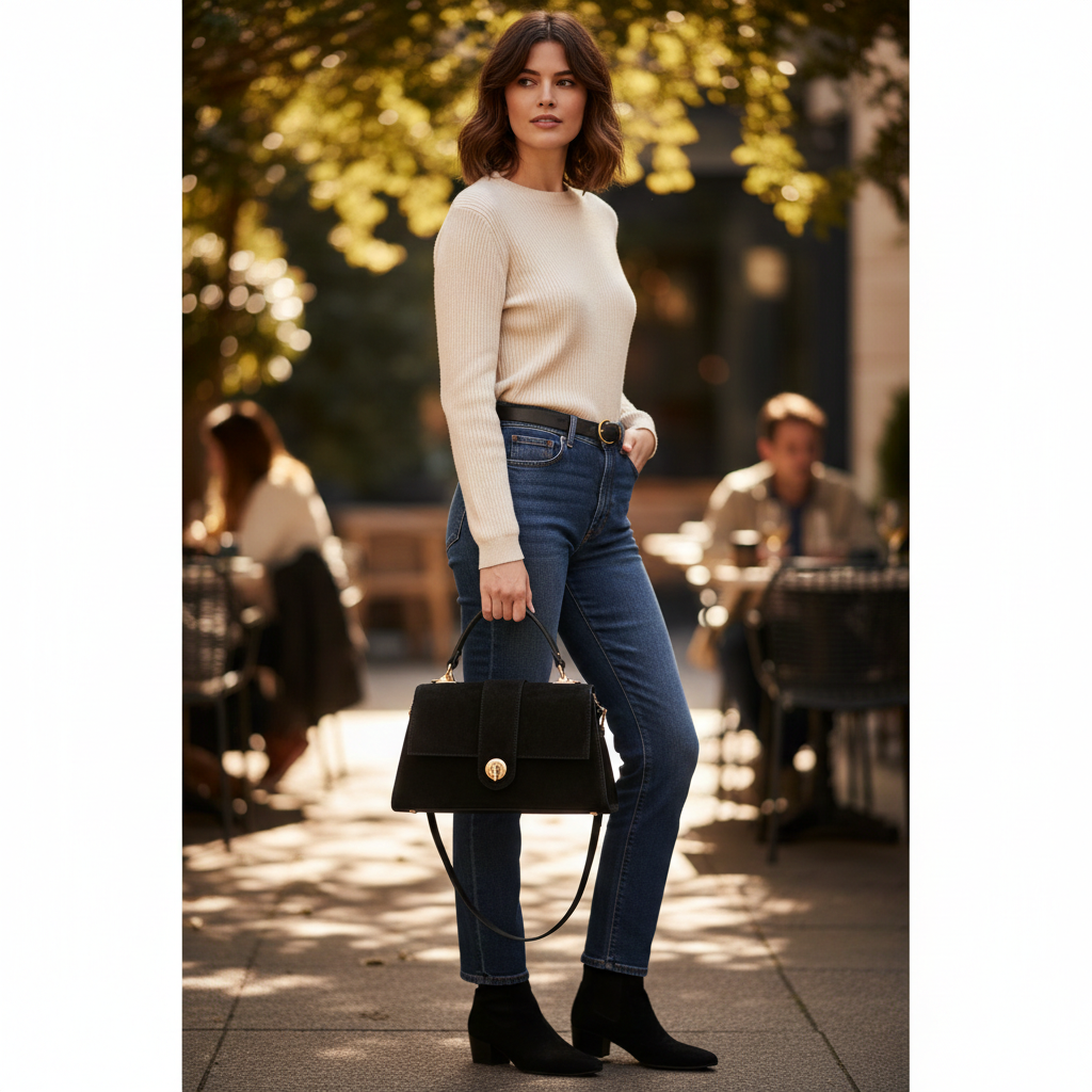 Women's bag made of black genuine leather Verona