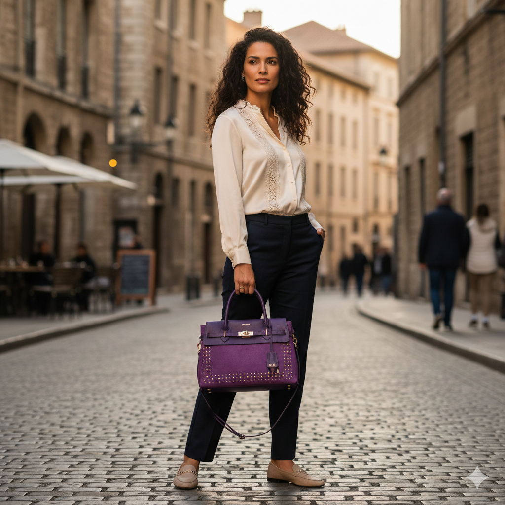 Women's bag made of purple genuine leather Mira