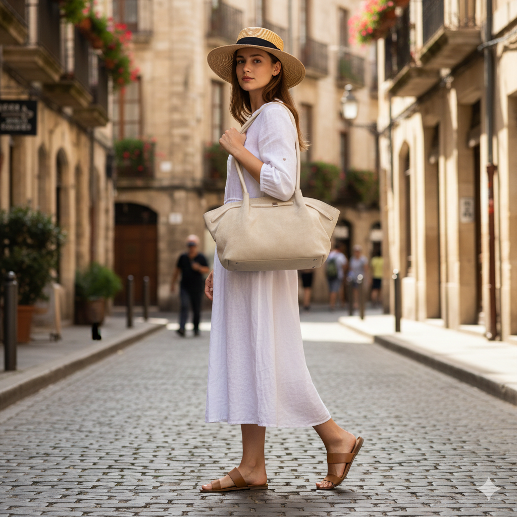 Women's bag made of beige genuine leather Elena
