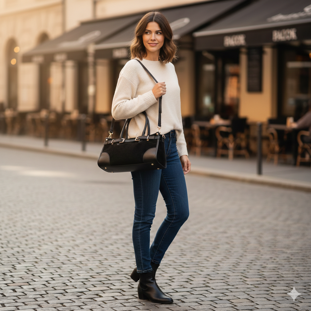 Women's bag made of black genuine leather Evelin