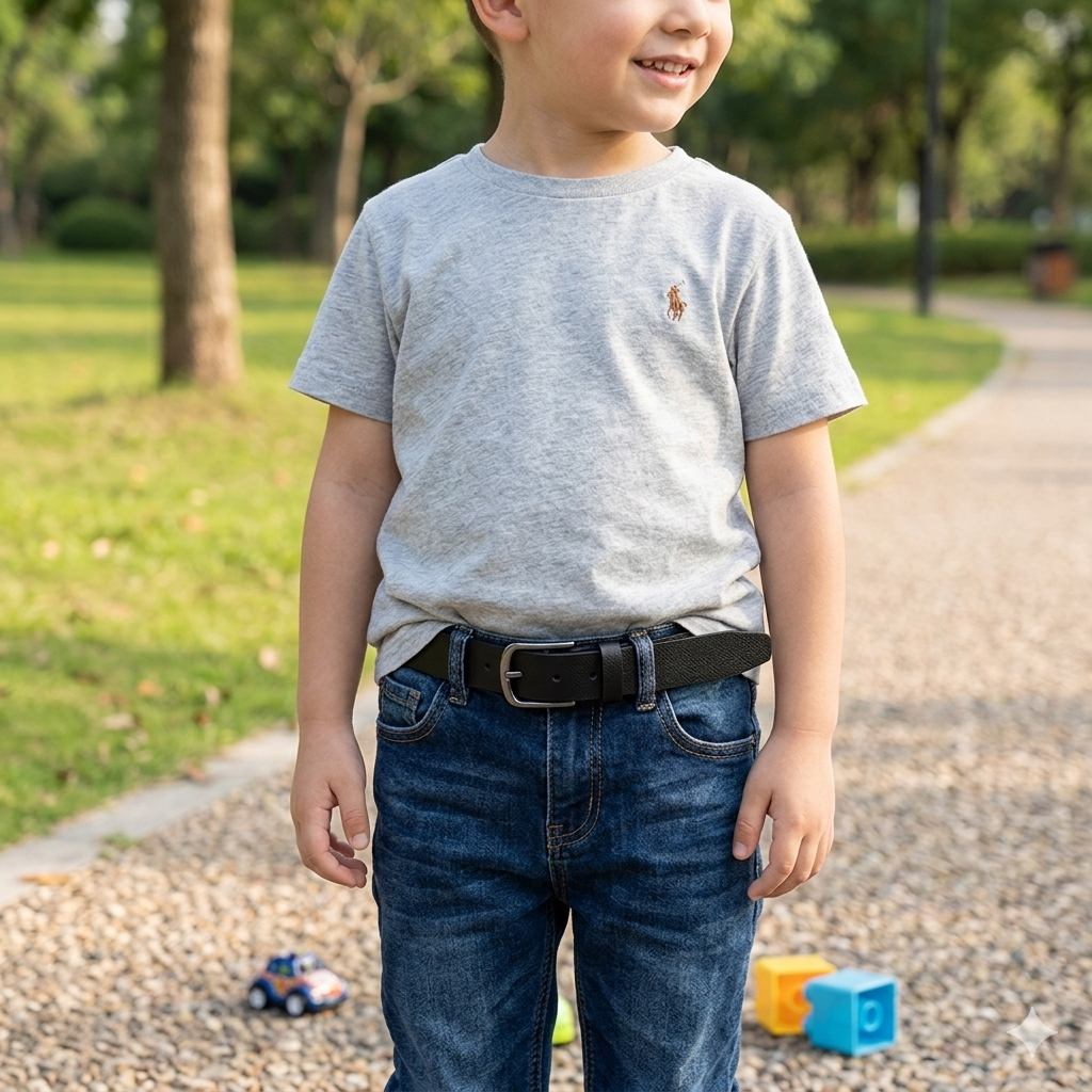 Curea copii din piele naturala neagra New kids