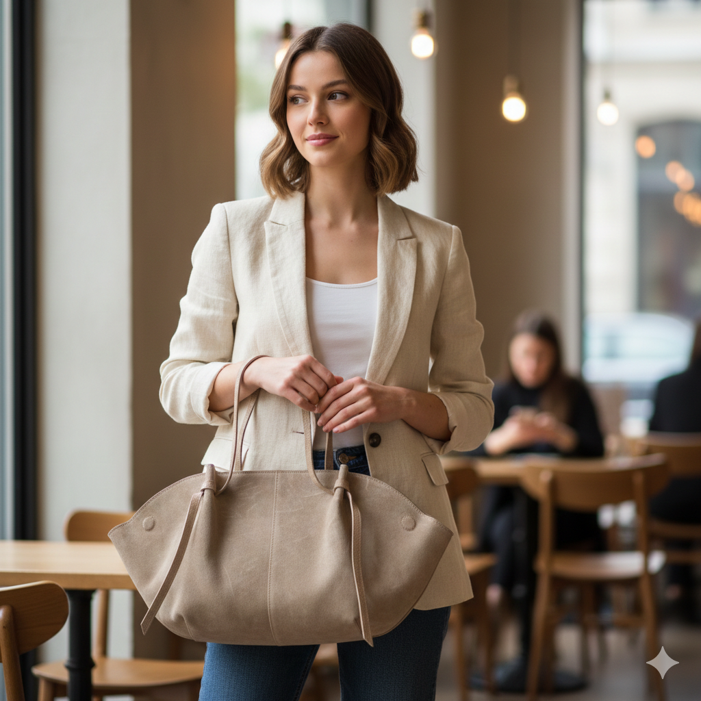 Women's bag made of light taupe genuine leather Alice