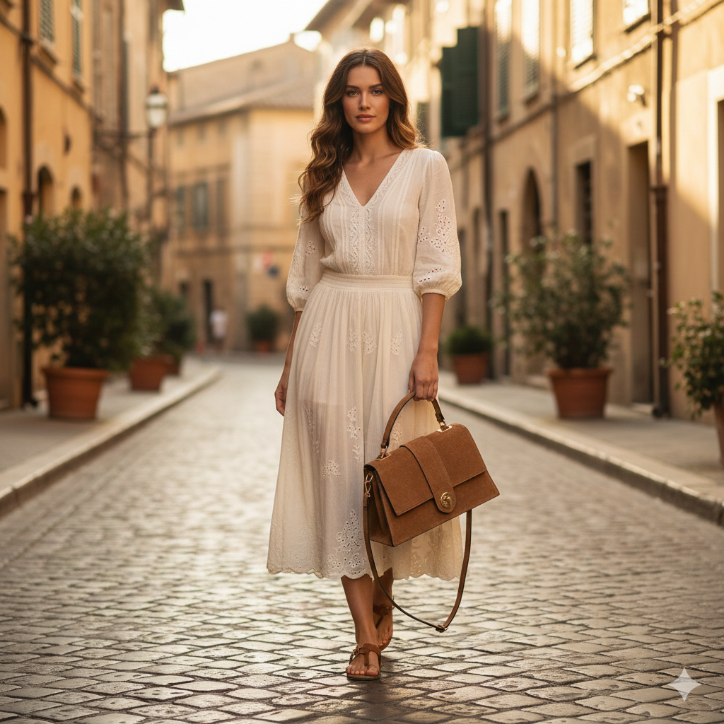Women's bag made of light brown genuine leather Verona