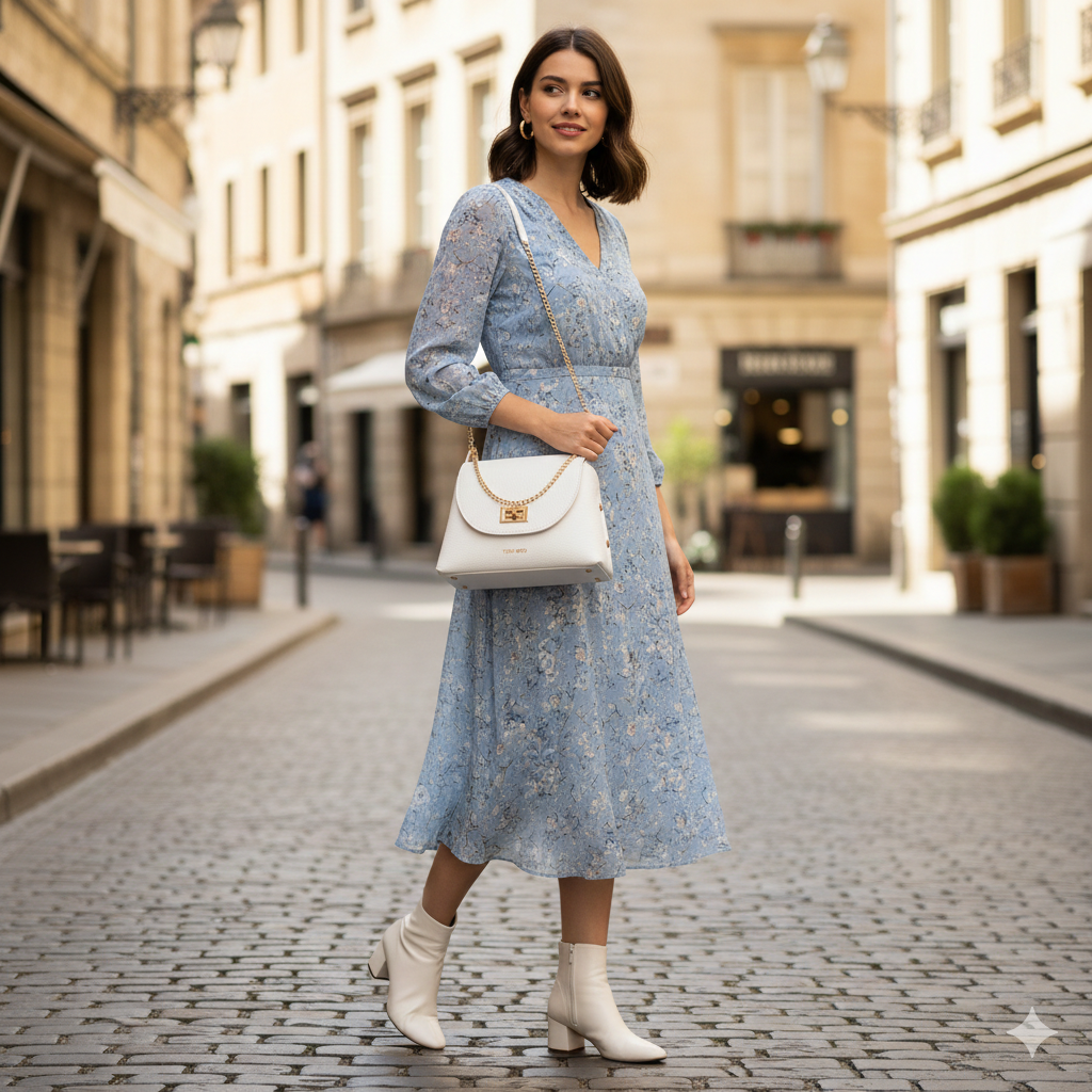Women's bag made of white genuine leather Raisa