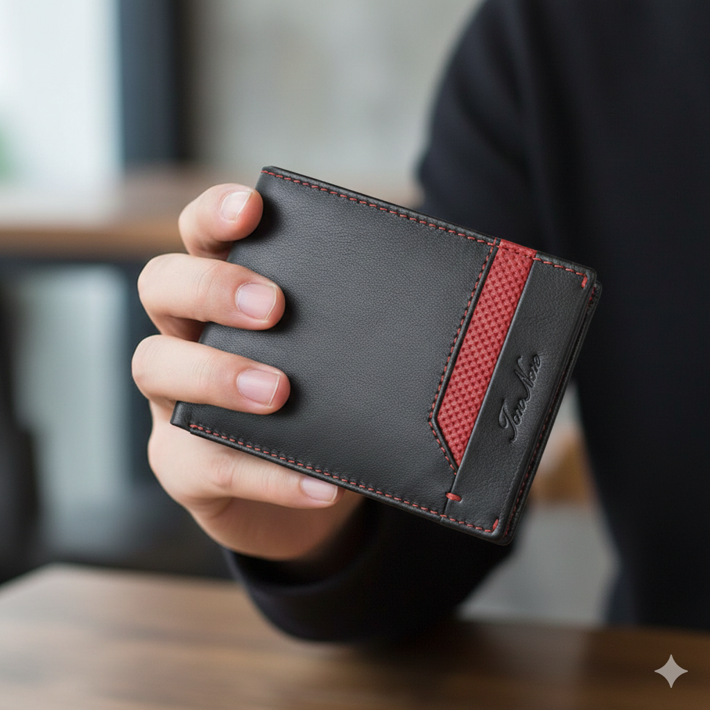 Men's wallet made of genuine leather, black-red Vox, RFID protection