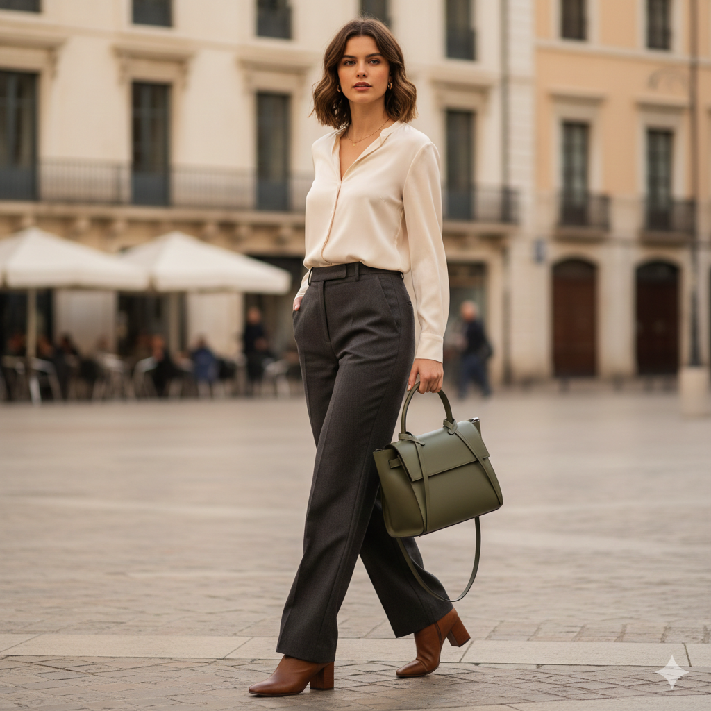Women's bag made of genuine green leather Erika