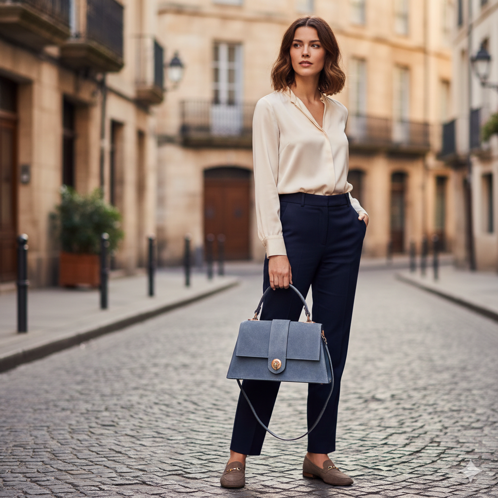 Women's bag made of light blue genuine leather Verona