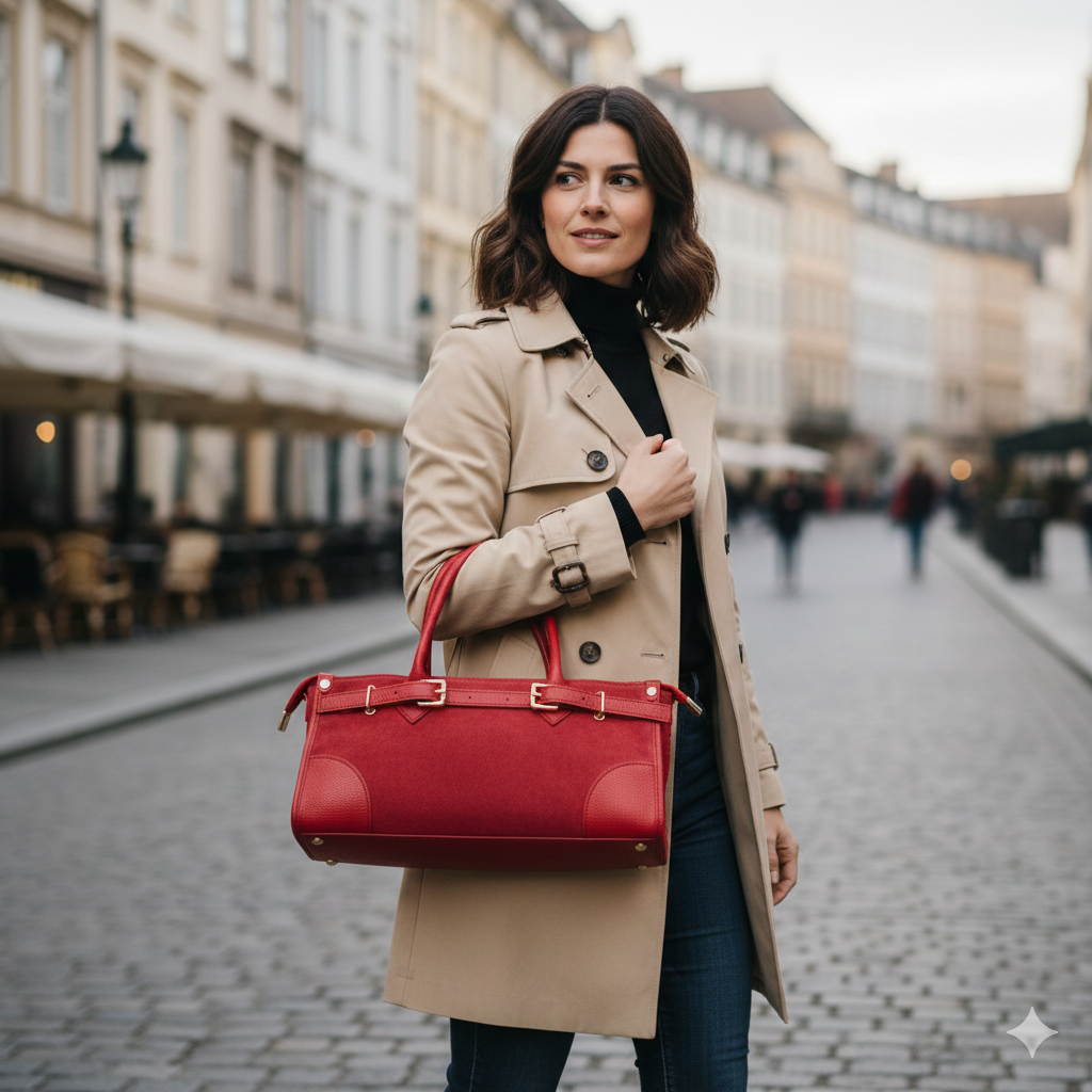 Women's bag made of red genuine leather Evelin