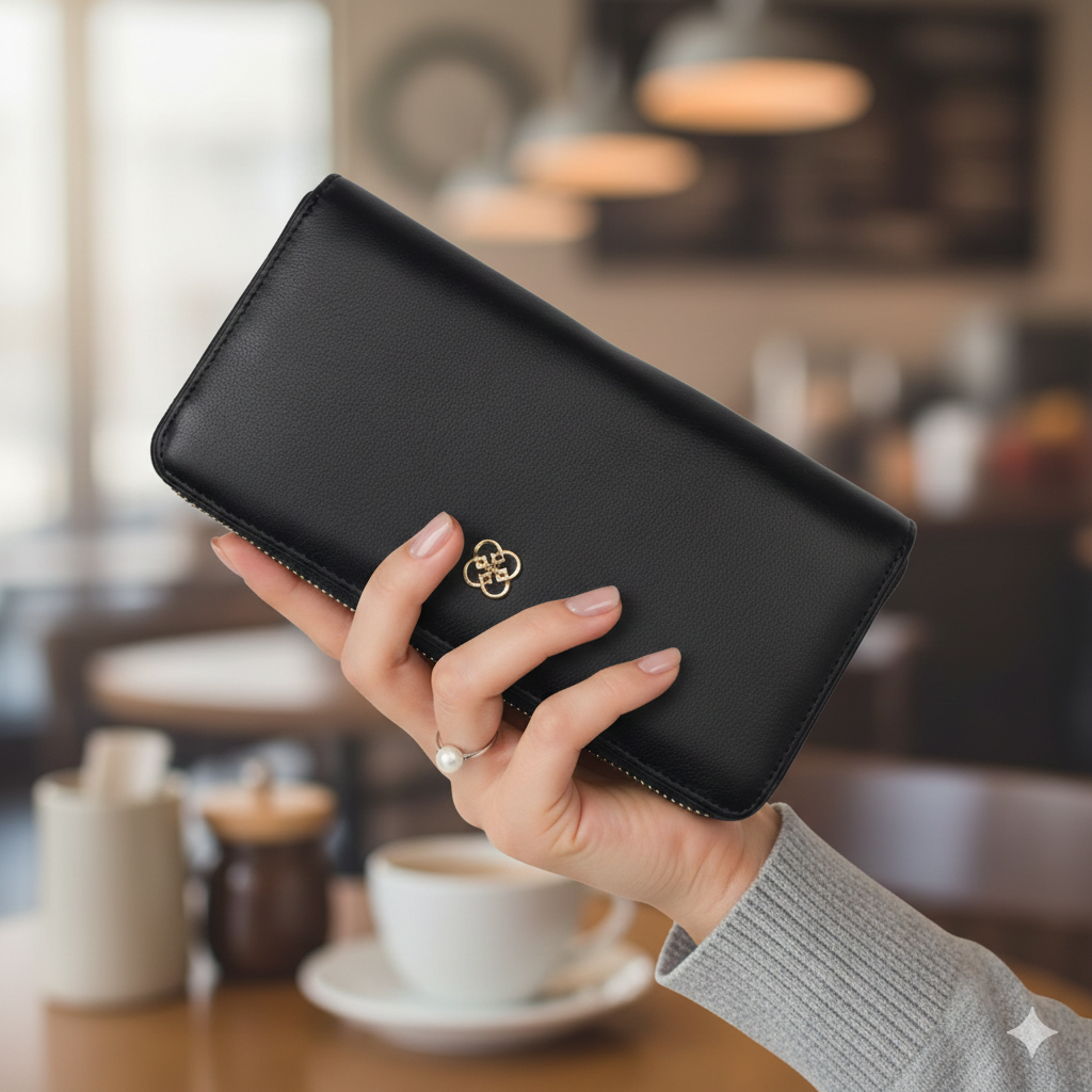 Women's wallet made of black genuine leather - Arya detail