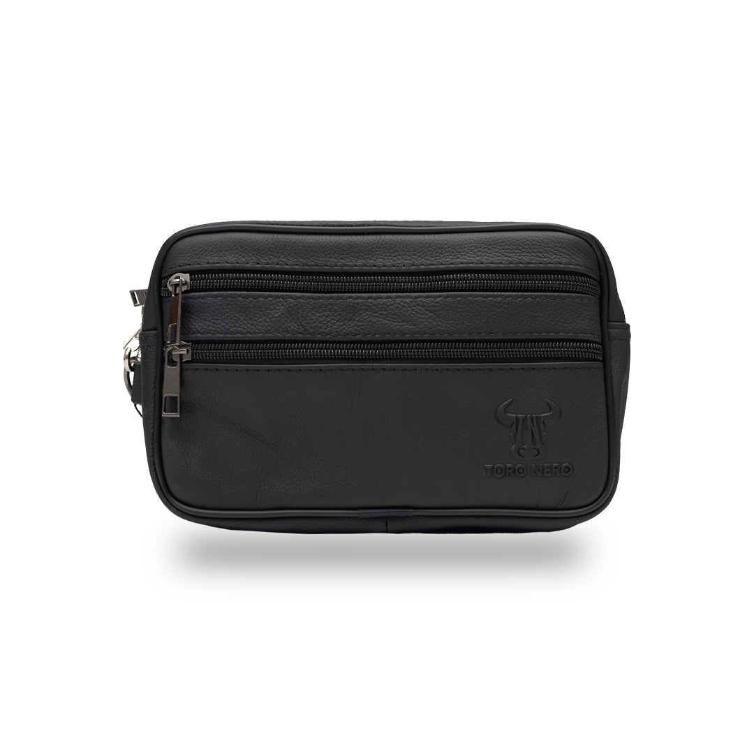 Men's black genuine leather handbag Hand and belt carrier