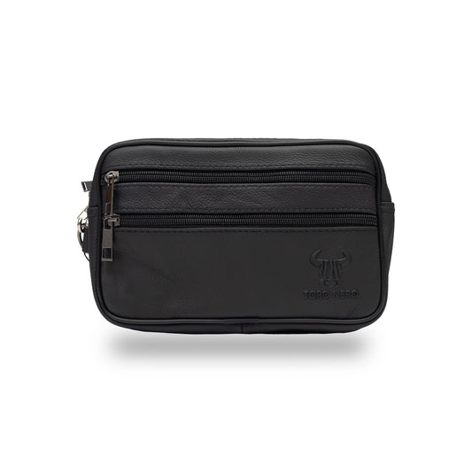 Men's black genuine leather handbag Hand and belt carrier