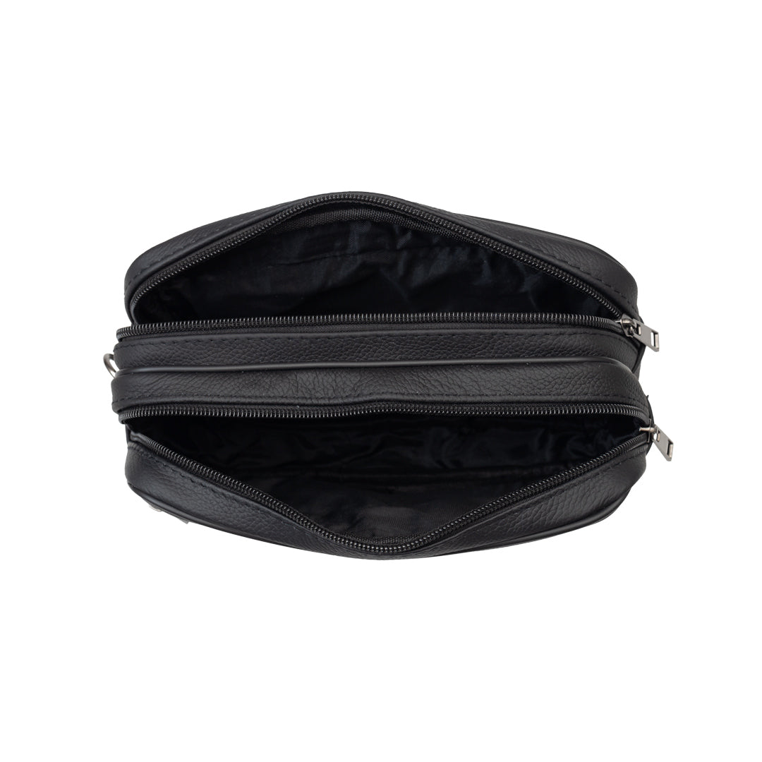 Men's black genuine leather handbag Hand and belt carrier