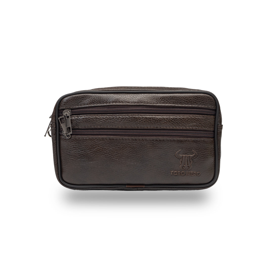 Men's brown genuine leather bag Hand and belt carrier