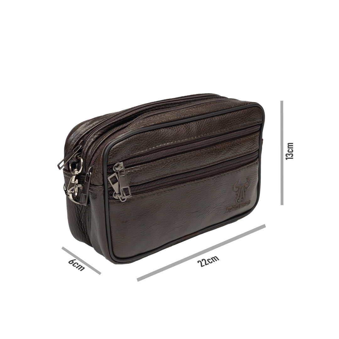 Men's brown genuine leather bag Hand and belt carrier